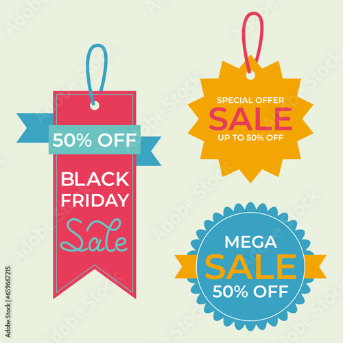 Set Of Sale Labels. Design For Black Friday. Vector Illustration