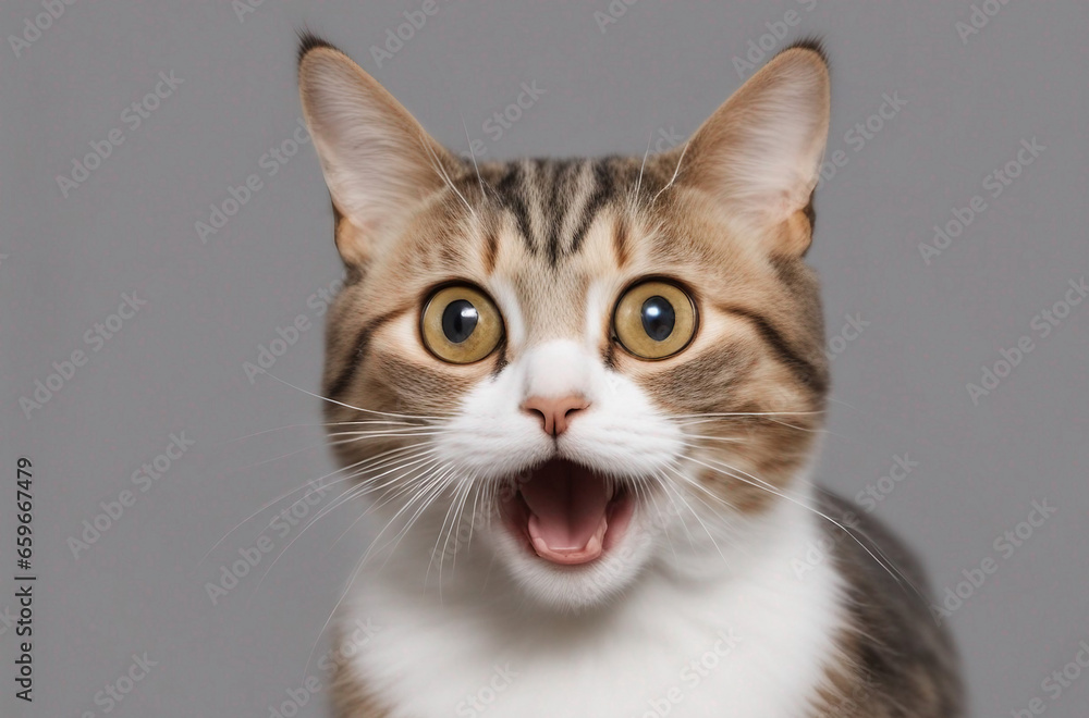 Portrait of a funny surprised cat. Closeup of a cute cat isolated on transparent background
