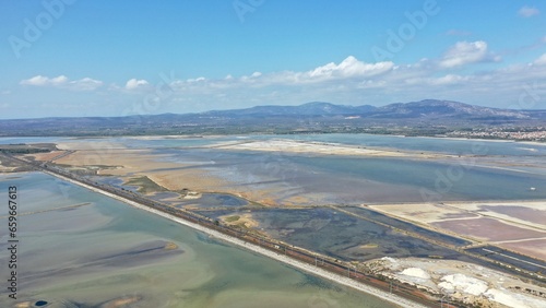 survol des étangs, plage et marais salant de La Palme, Leucate et Port-la-Nouvelle