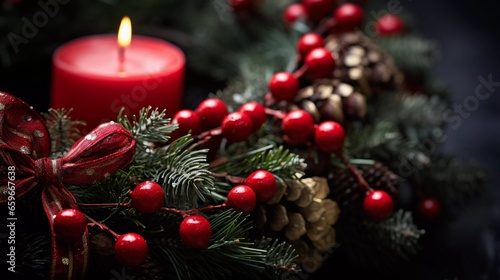 Close-Up of Christmas Wreath in Soft Light