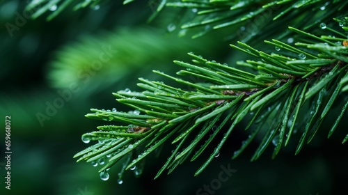 Morning Dew Magic: Macro Shot of Fresh Pine Needles