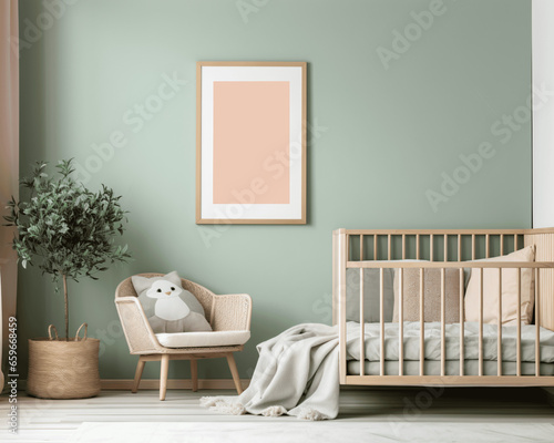 Blank white picture frame for baby's room crib
