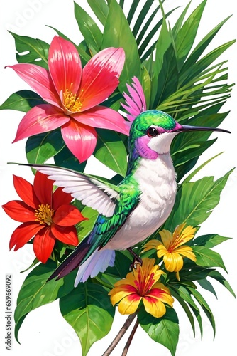 illustration of colibri, colibri, colibri and flowers, hummingbird with flowers