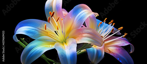 Panorama of colorful lillies. AI generated.