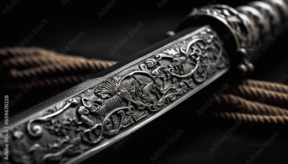 Elegance in an Antique Silver Embroidery Weapon generative AI Elegance in an Antique Silver Embroidery Weapon generative AI