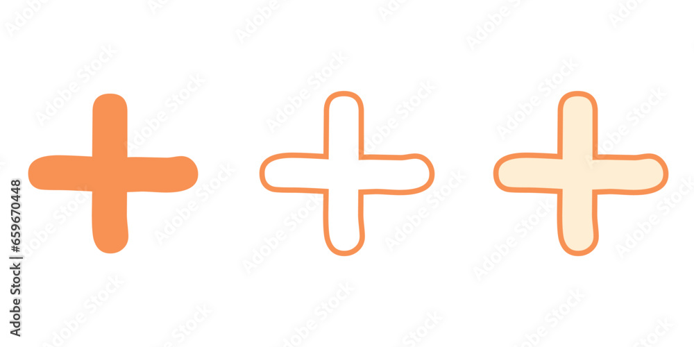 Fototapeta premium Plus icons set. Add sign. Vector illustration isolated on white background.