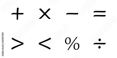 Basic math symbols for kids. Mathematical operations symbols. Plus, minus, multiply, divide, equal,percent, greater than and less than symbol. Mathematics resources for teachers and students.