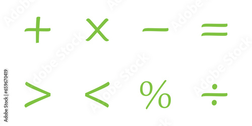 Basic math symbols for kids. Mathematical operations symbols. Plus, minus, multiply, divide, equal,percent, greater than and less than symbol. Mathematics resources for teachers and students.