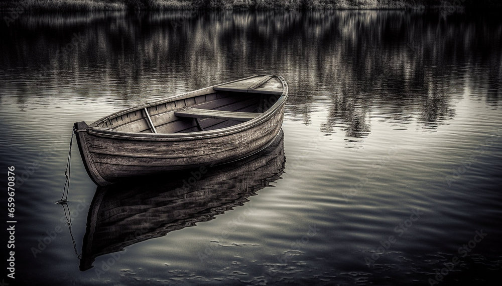 Tranquil rowboat reflects beauty in nature landscape generative AI