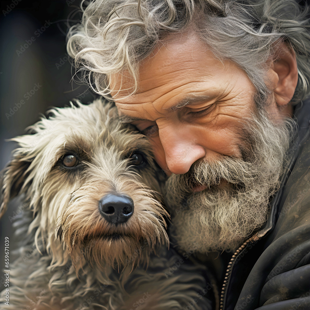Portrait of a person with a dog. AI generated. Portrait of a person with a dog. AI generated.