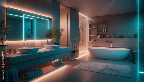 Modern elegance in a luxurious domestic bathroom with marble flooring generated by AI