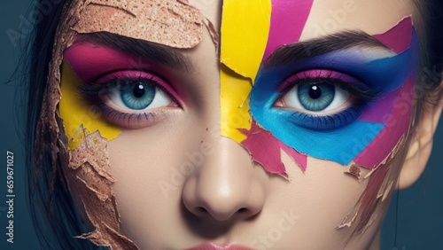 mulher com maquiagem de tinta colorida em alta qualidade  photo