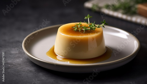 Gourmet dessert plate with caramel and vanilla generative AI