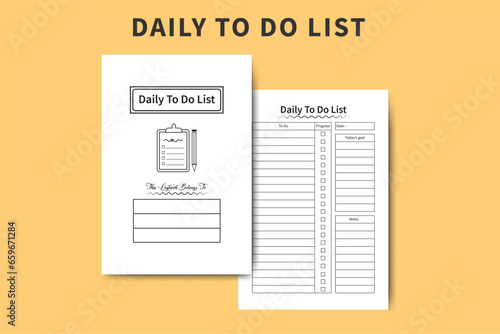 Daily worklist and task progress log book vector. To do list diary interior design. Daily task list notebook and work organizer. Task planner and diary interior. Daily work planner and task tracker.