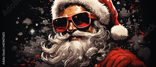 Santa claus with beard and sunglasses, trendy hipster cool old santa claus.