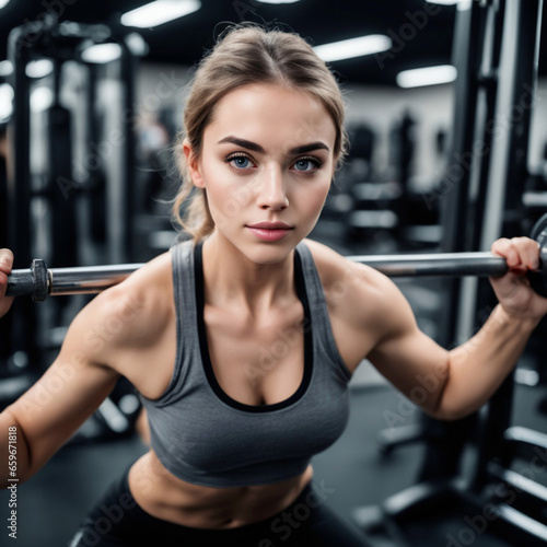 Mujer joven haciendo musculación en un gimnasio  photo