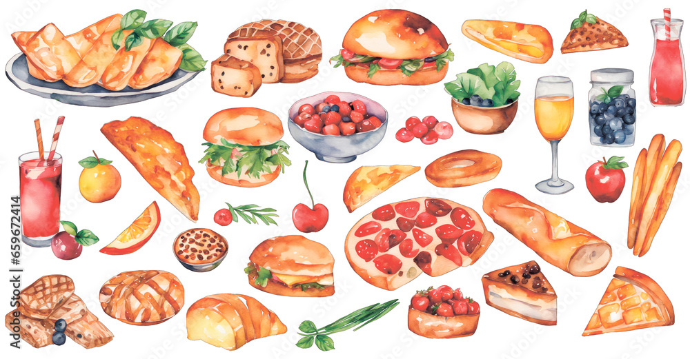 Watercolor Food and Drinks Sticker Set Art Watercolor Food and Drinks Sticker Set Art