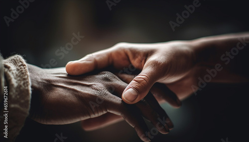 Adults holding hands in affectionate bond, teamwork and togetherness generated by AI