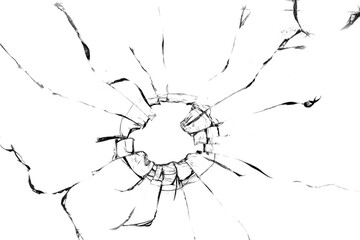 Broken glass texture. Bullet hole. Transparent background