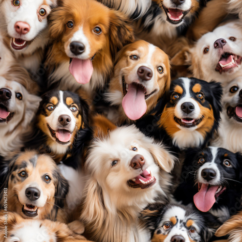 seamless pattern of a bunch of cute dogs with expressive faces © FP Creative Stock