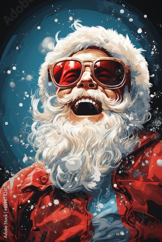 Santa claus with beard and sunglasses. christmas and happy new year greeting.