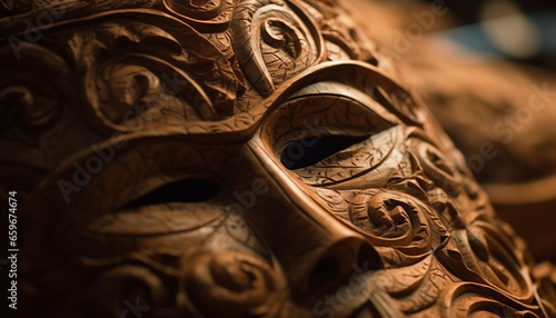 Ancient mask sculpture, ornate design, indigenous culture generative AI