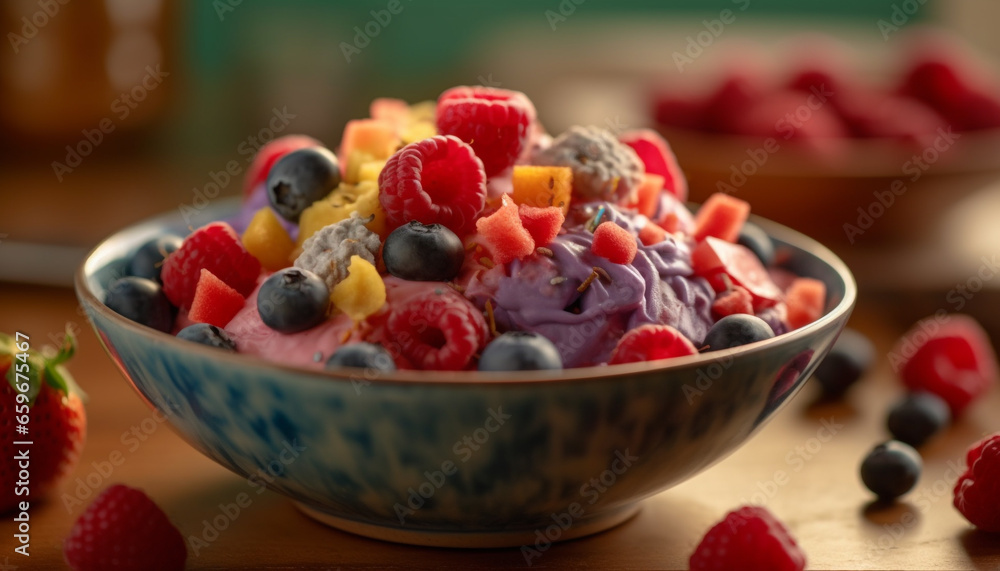 Healthy summer snack Fresh berry bowl with yogurt and granola generated by AI Healthy summer snack Fresh berry bowl with yogurt and granola generated by AI
