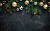 Fir branches xmas toys background with copy space