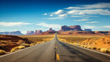A picturesque American desert road landscape showcasing the timeless beauty of nature in raw style.