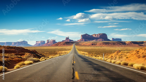 A picturesque American desert road landscape showcasing the timeless beauty of nature in raw style.