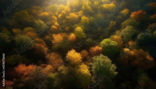 Vibrant autumn landscape forest  meadow  and mountain in October generated by AI