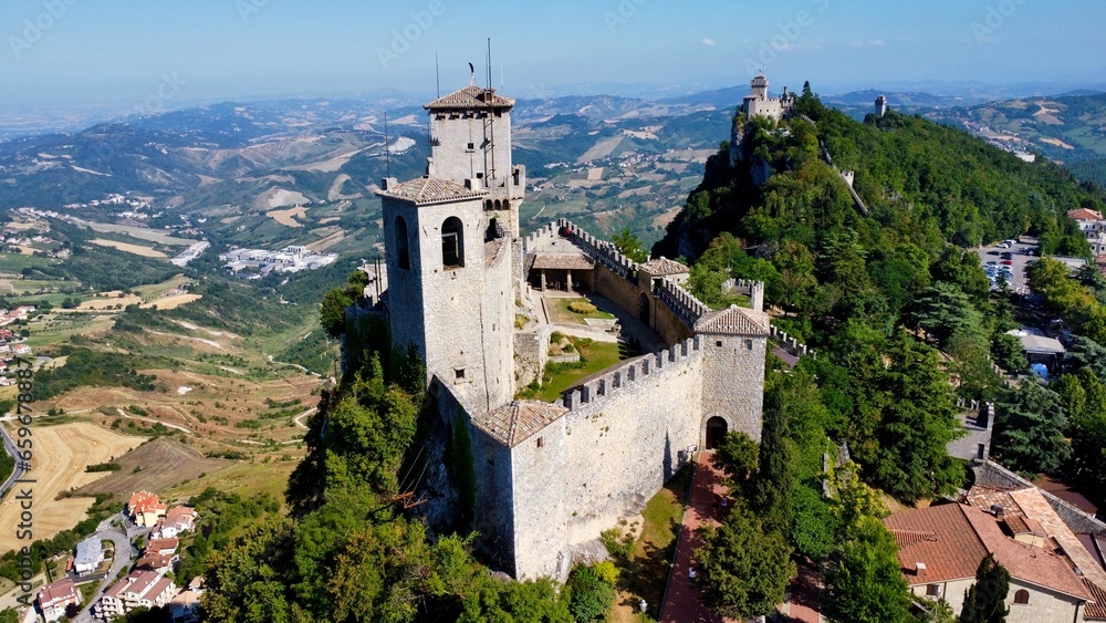 Obraz na płótnie drone photo San Marino towers Europe w salonie