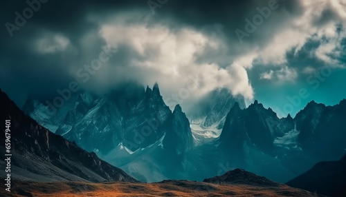 Majestic mountain peak in panoramic landscape  perfect for mountain climbing generated by AI