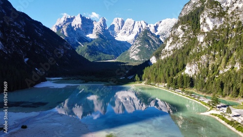 drone photo Landro Lake, lago di landro Dürrensee Dolomites italy europe photo