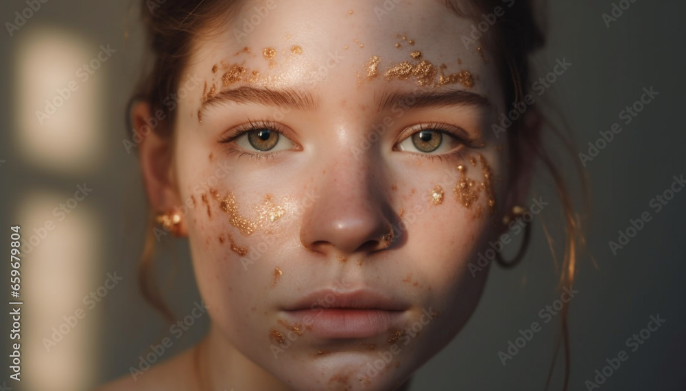 Beautiful young girl with wet hair smiles for the camera generated by AI