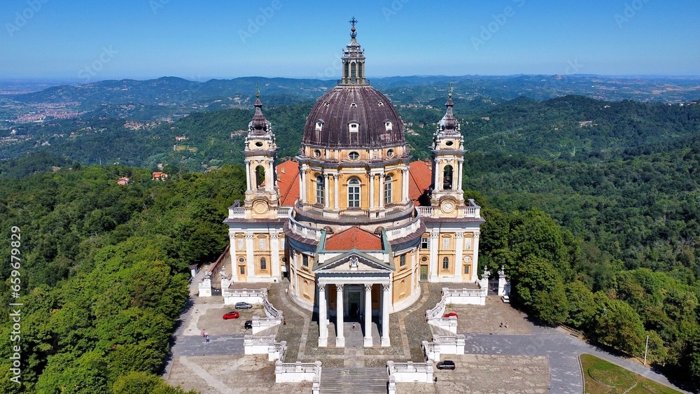 drone photo Superga Basilica Turin italy Europe