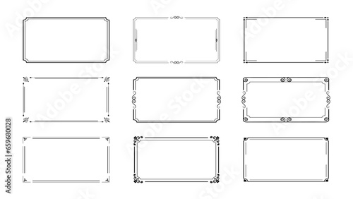 Decorative frame set. Vector black vintage frames on white background. Wedding design elements. Decorated borders