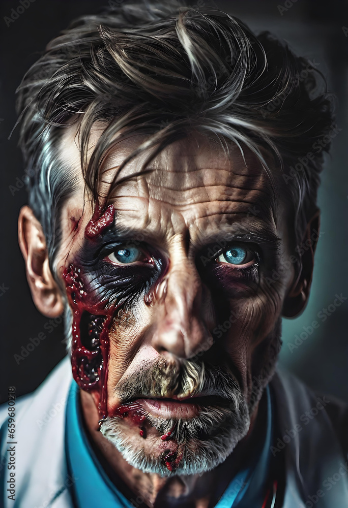portrait of a scary zombie doctor. generative ai portrait of a scary zombie doctor. generative ai