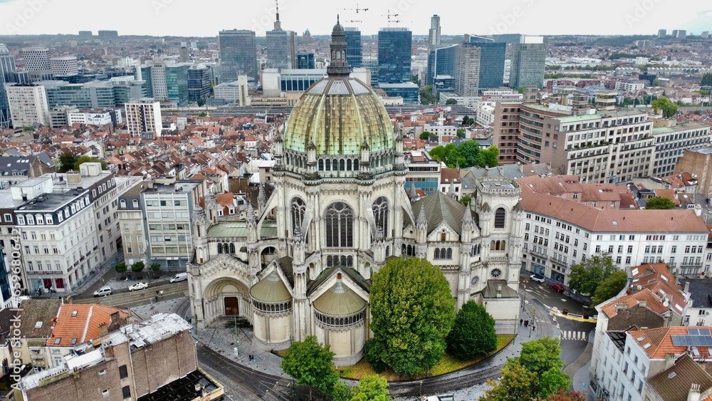 drone photo Église Royale Sainte-Marie de Schaerbeek, Koninklijke Sint-Maria Kerk van Schaarbeek Bruxelles Belgique europe	