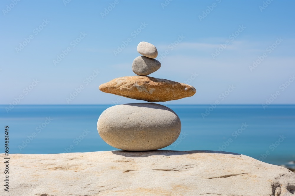 Beautiful landscape with rocks stacked in sea water. Generative AI Beautiful landscape with rocks stacked in sea water. Generative AI