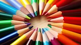 Several colored pencils forming a circle, art and creativity. Generative AI