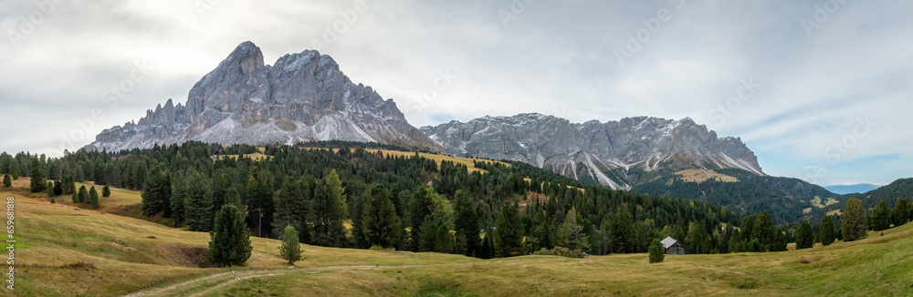 Panoramic view of Peitlerkofel moutain in South Tyrol, Italy