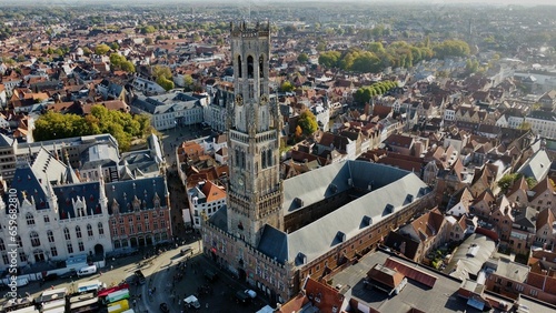 drone photo Bruges belfry, Belfort Bruges belgium europe