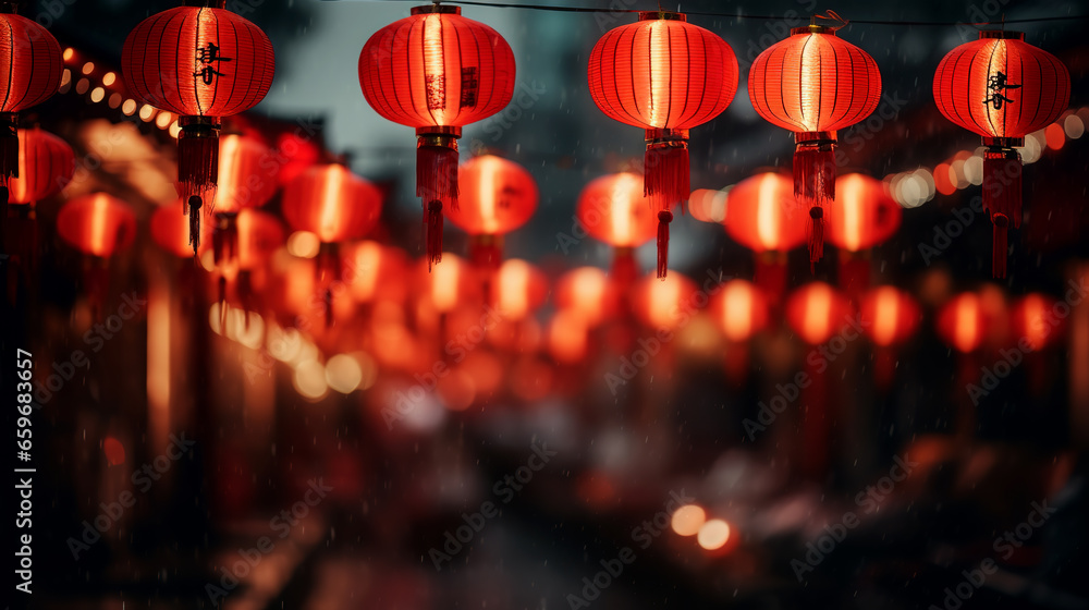Chinese lanterns on a blurred background Generative AI Chinese lanterns on a blurred background Generative AI