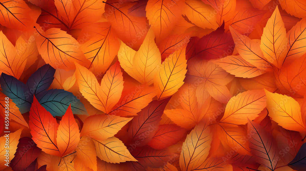 Vibrant autumn leaves scattered over a rustic background in a 52-style raw ar 169 format.