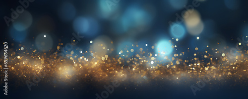 Hintergrund mit abstrakten Glitter Lichter, Funkeln, Sterne in blau, gold und schwarz als bokeh Banner © FJM