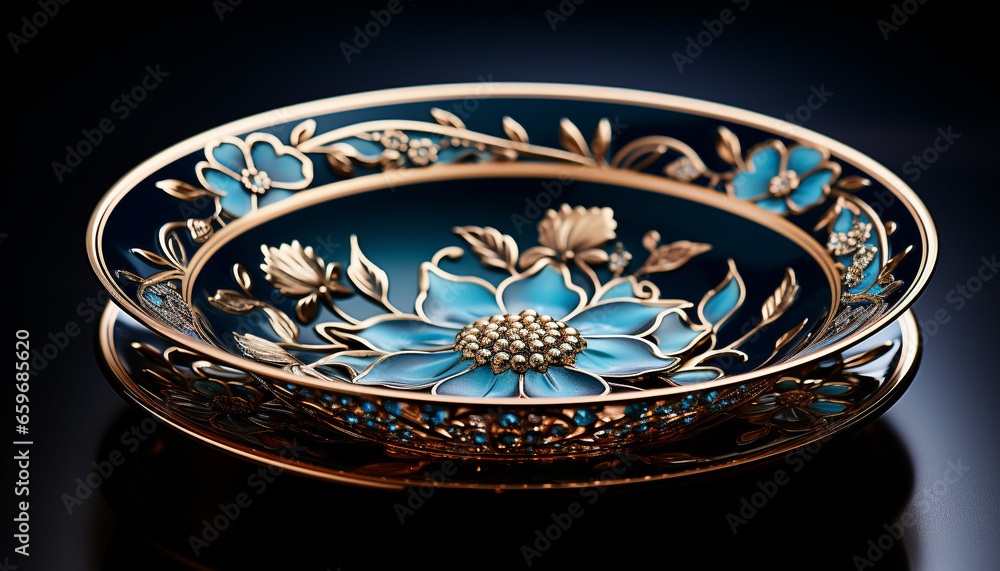 Ornate antique pottery, a shiny gold vase with floral pattern generated by AI Ornate antique pottery, a shiny gold vase with floral pattern generated by AI