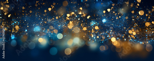 Photographie Hintergrund mit abstrakten Glitter Lichter, Funkeln, Sterne in blau, gold und sc