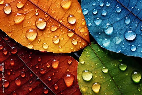 colorful leaves with drops of water - generative AI