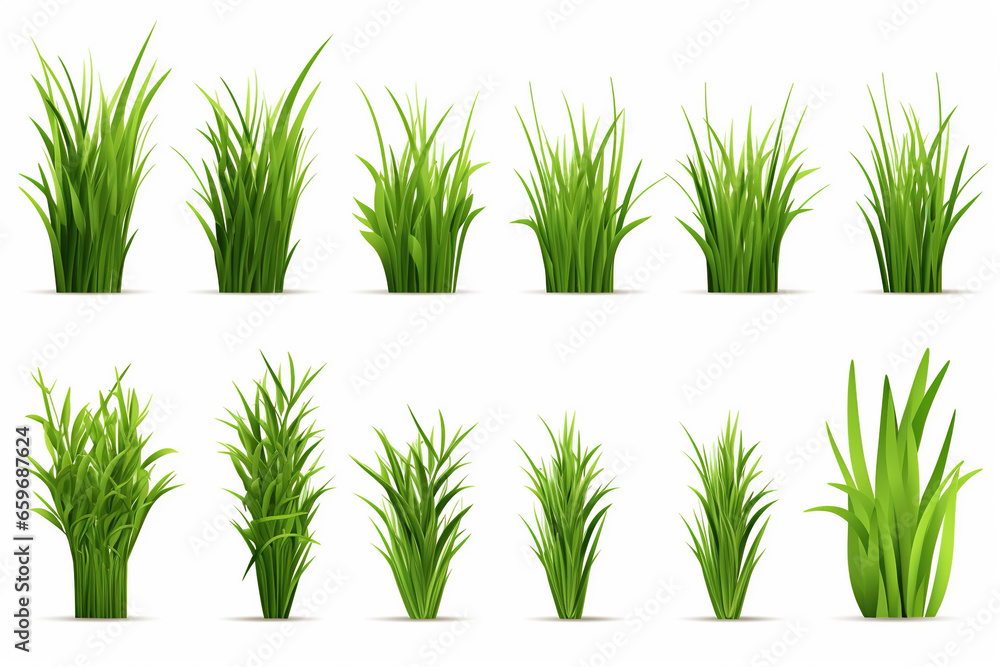 Obraz premium Set of green grass isolated on white background
